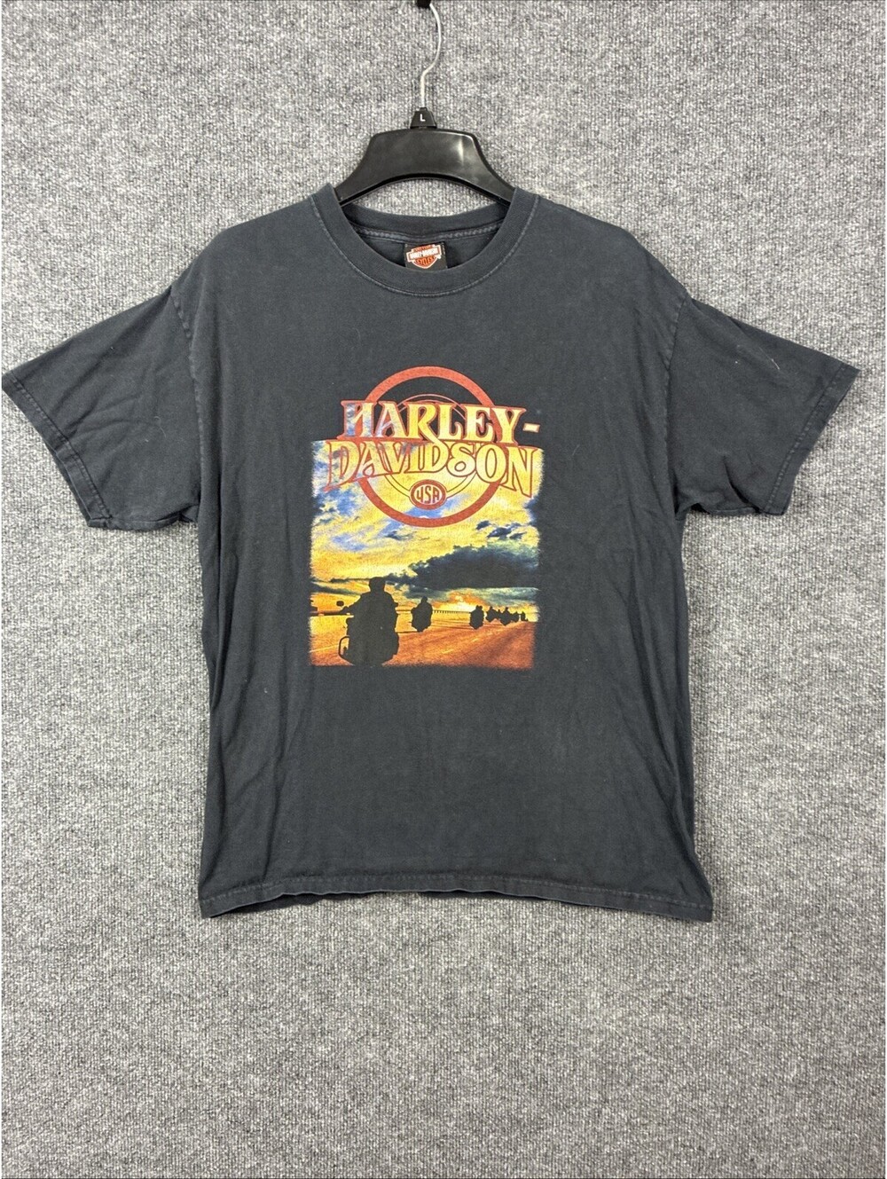 Harley Davidson Mens Large Black Oak Lawn Illinois S/S Crew Neck Shirt Vintage